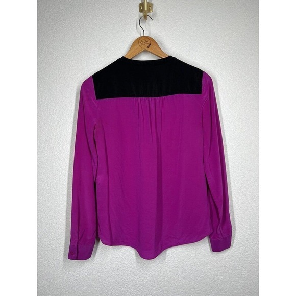 Diane Von Furstenberg 6 Maisy Contrast Silk Blouse Magenta Black Long Sleeves - Picture 5 of 5